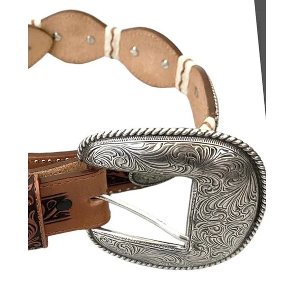 JUSTIN LEATHER WESTERN BELT VINTAGE C10114 SIZE 30 TAN / NATURAL GENTLY USED! - Picture 2 of 7